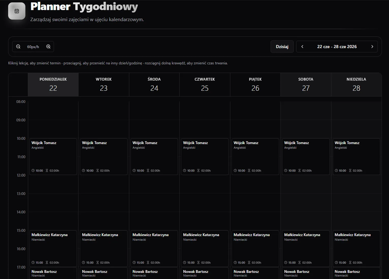 Planner tygodniowy